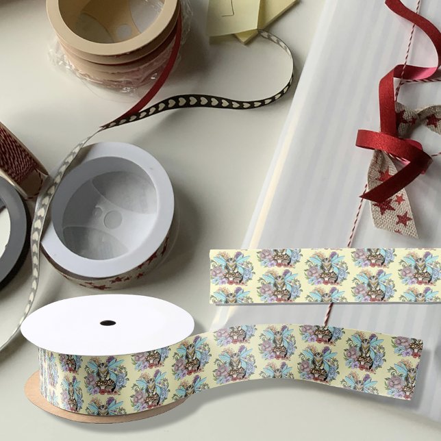 Ruban En Satin Tabby Fairy Cat Mushroom Floral (Créateur téléchargé)