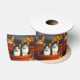 Ruban En Satin Tabby Kittens Dans Pots Peinture À Huile,