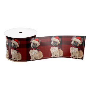 Ruban En Satin Tan Frenchie Chien et Red Plaid Noël
