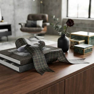 Ruban En Satin Tartan à carreaux gris et vert