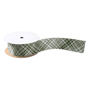 Ruban En Satin tartan gris vert et blanc