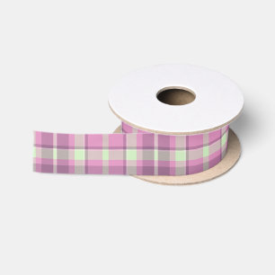 Ruban En Satin Tartan Motif Plum et Soft Green ID210