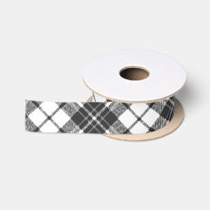 Ruban En Satin Tartan motif vacances Noël noir blanc