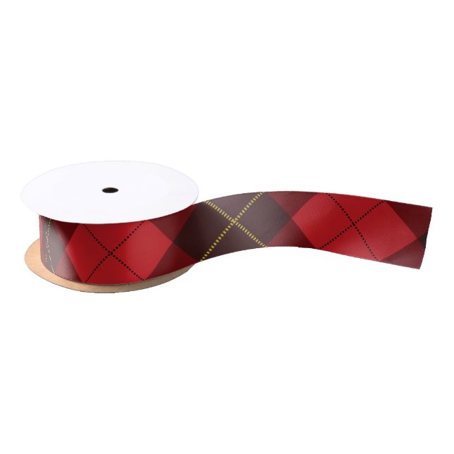 Ruban En Satin Tartan rustique roux-bordeaux classique (Bobine)