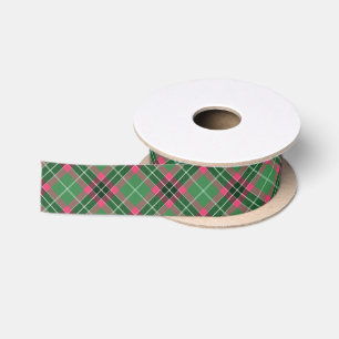 Ruban En Satin Tartan vert et rose