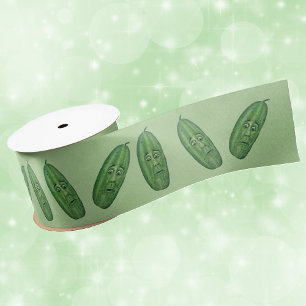 Ruban En Satin Tas de visages drôles sur des cornichons verts sur