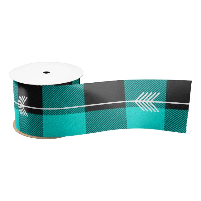 Ruban En Satin Teal plaid and arrows (Bobine)