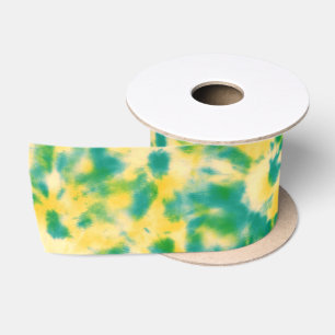 Ruban En Satin Teinture Abstraite à l'aquarelle verte et jaune