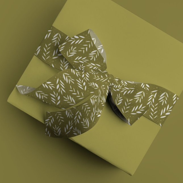 Ruban En Satin Tendance Sprig Green (Botanical sprigs holiday ribbon.)