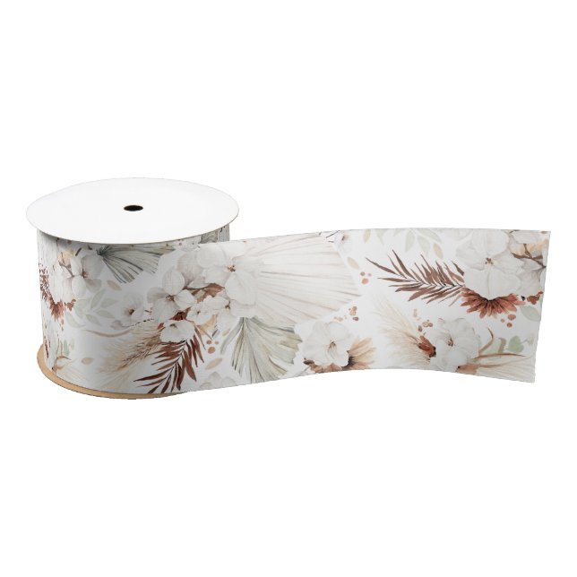 Ruban En Satin Terracotta et fleurs blanches Botanique Boho Chic (Bobine)