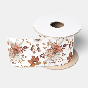 Ruban En Satin Terre cuite Rouille Bohème Floral Feuillage d'auto