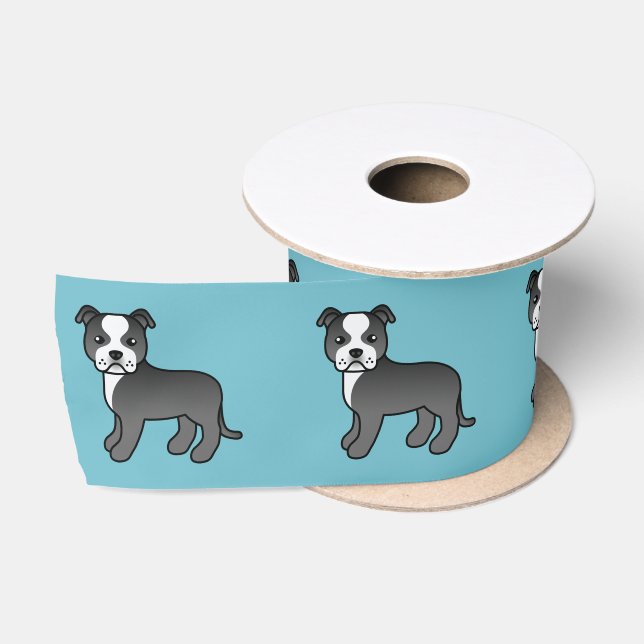 Ruban En Satin Terrier Bull Staffordshire noir et blanc (Bobine)