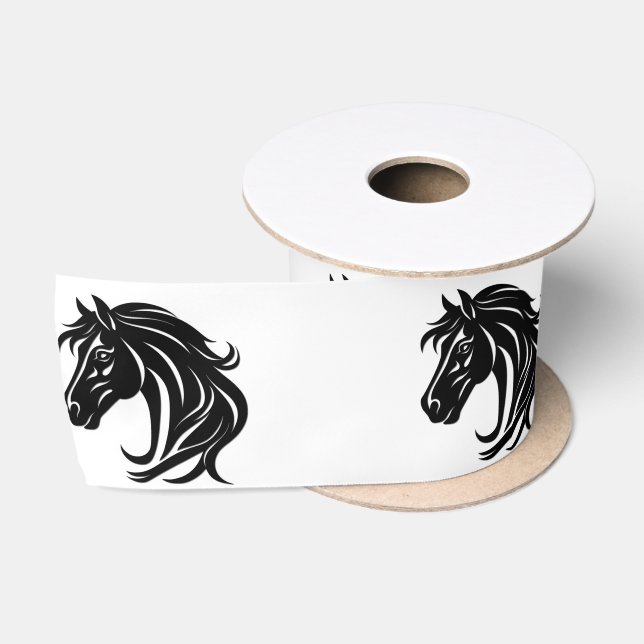 Ruban En Satin Tête de magnifique cheval noir   (Bobine)
