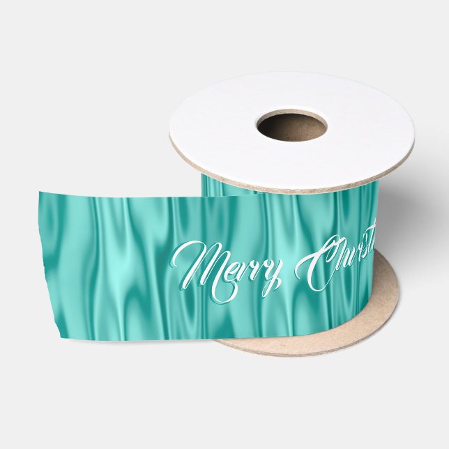Ruban En Satin Texte | Elégant Noël Aqua Faux Satin Graphic (Bobine)