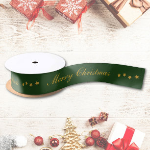 Ruban En Satin Texte personnalisé Joyeux Noël Vert Chic