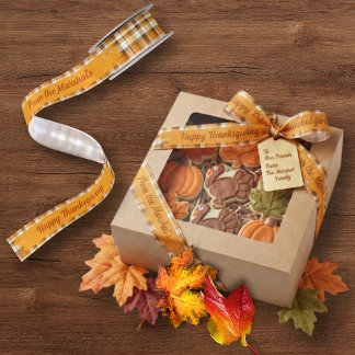 Ruban En Satin Texte personnalisé pour Thanksgiving Plaid