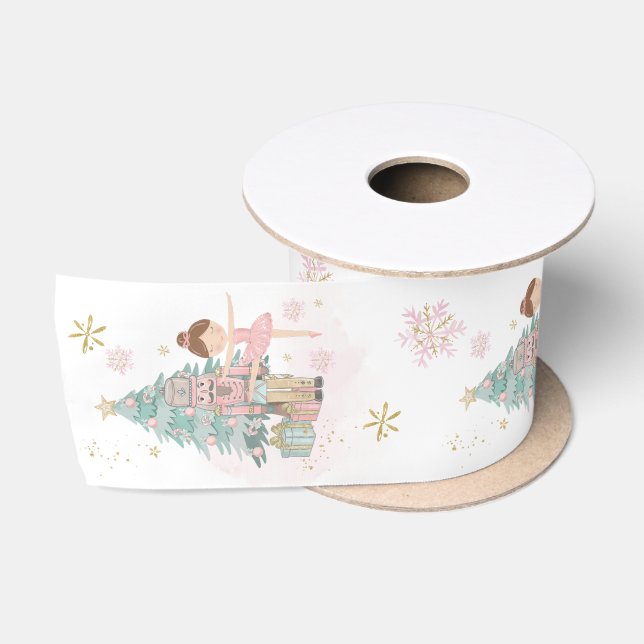 Ruban En Satin The Nutcracker Pastel Pink Mint Christmas Ballet (Bobine)