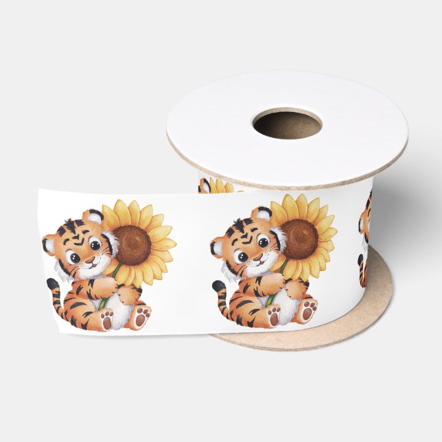Ruban En Satin Tigre d'aquarelle accroché au tournesol (Bobine)
