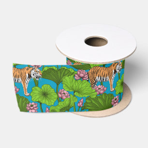 Ruban En Satin Tigres dans l'étang rose lotus