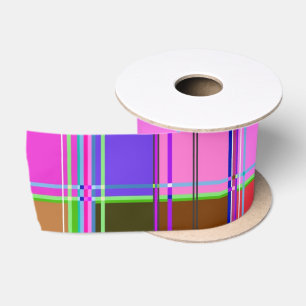 Ruban En Satin Tissu à carreaux rose Madras