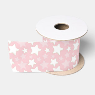 RUBAN EN SATIN TONS D'ÉTOILES ROSES ET BLANCS
