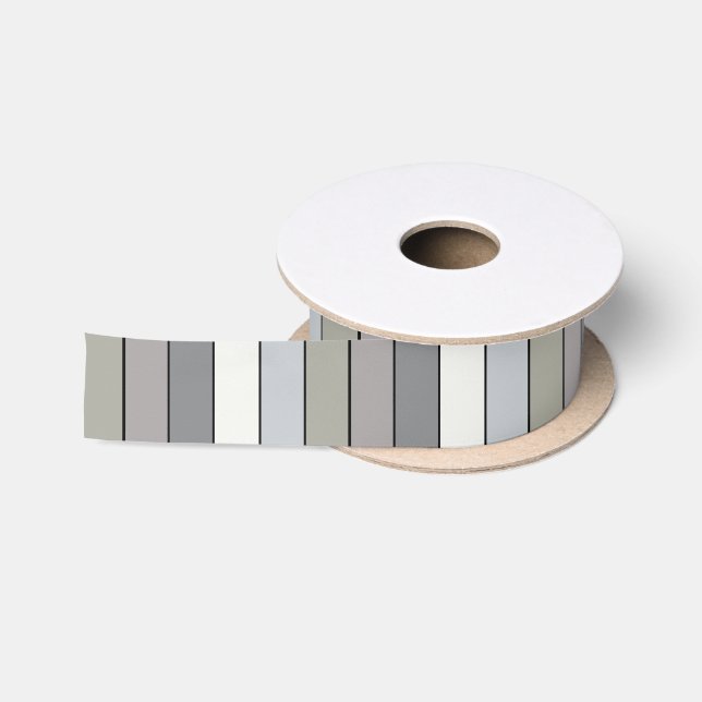 Ruban En Satin Tons Gris Avec Bandes Noires Sur Papier Aquarelle (Bobine)