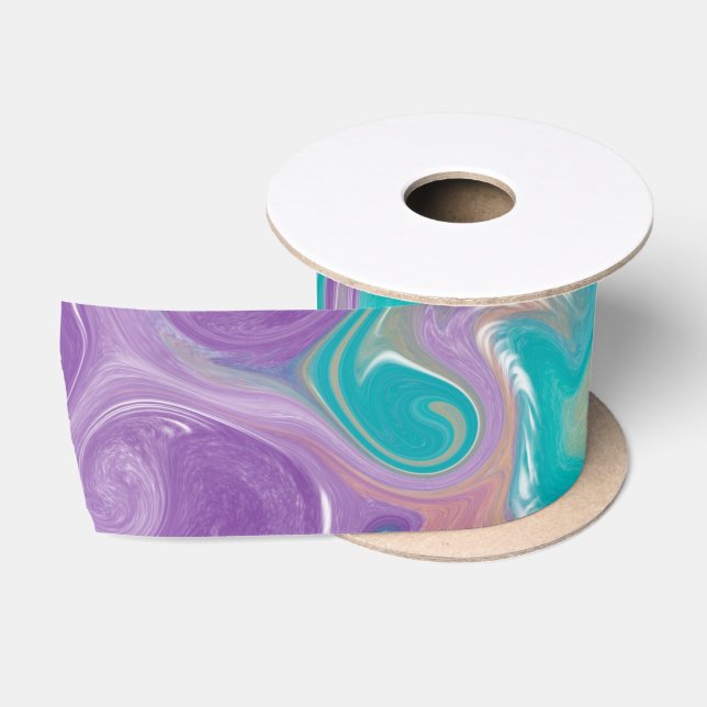 Ruban En Satin Tourbillons violets, bleus, dorés et Turquoises (Bobine)