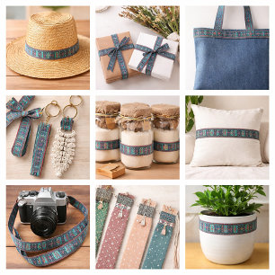 Ruban En Satin Tribal rose et turquoise