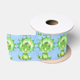 Ruban En Satin Tricératops Peints en Vert Baby shower Garçon