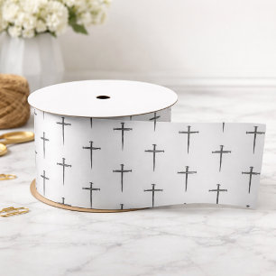Ruban En Satin Trois Clous Petite Croix Noir et Blanc