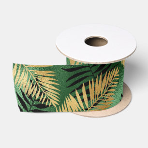 Ruban En Satin Tropical Gold Green Palm Feuilles