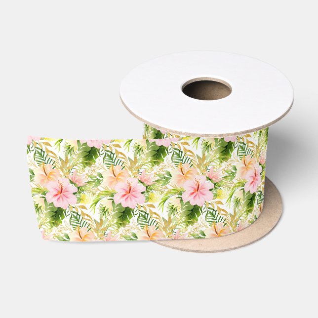Ruban En Satin Tropical Jungle Floral (Bobine)