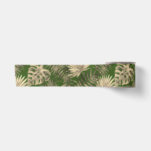 Ruban En Satin Tropical Palm Tree Feuille Motif Vert Or