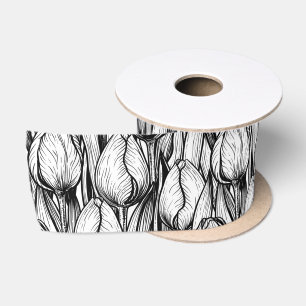 Ruban En Satin Tulipes en noir et blanc