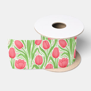Ruban En Satin Tulipes en rouge et vert