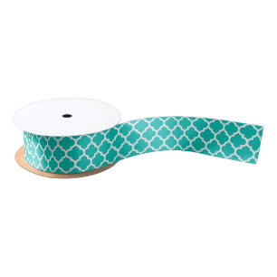 Ruban En Satin Turquoise Blanc Marocain Quatrefoil Trellis Motif 