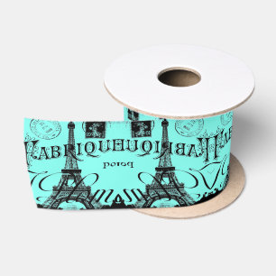 Ruban En Satin Turquoise Bleu Aqua Moderne Tour Eiffel de Paris