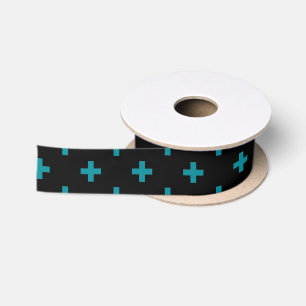 Ruban En Satin Turquoise polka croise sur noir
