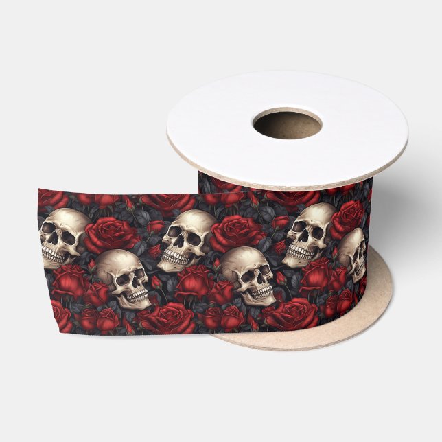 Ruban En Satin Un crâne et une série Rose 10 (Bobine)