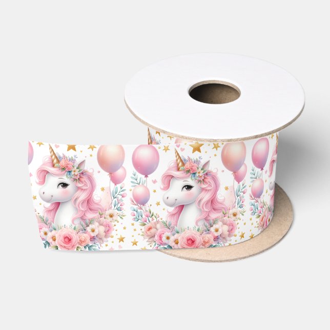 Ruban En Satin Unicorne rose (Bobine)