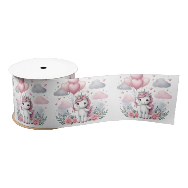 Ruban En Satin Unicorne rose (Bobine)