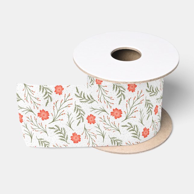 Ruban En Satin Vacances florales hivernales élégantes (Bobine)