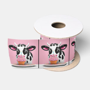 Ruban En Satin Vache Avec Cupcake Anniversaire Sur Rose