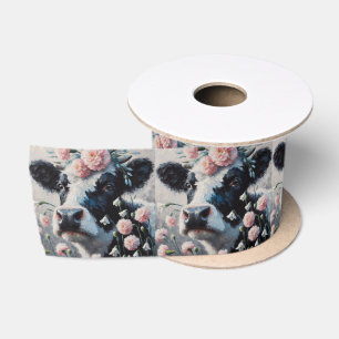 Ruban En Satin Vache Holstein dans les fleurs Agritourisme peintu