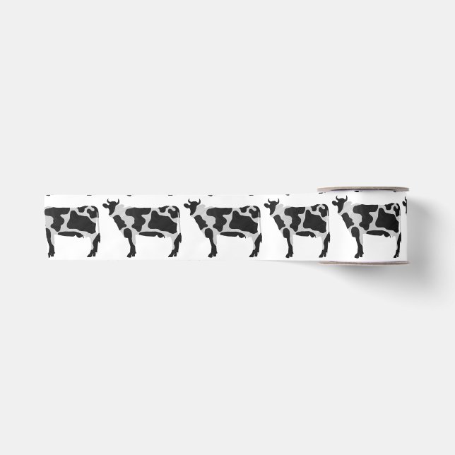 Ruban En Satin Vache Noir et Blanc Silhouette (Devant)