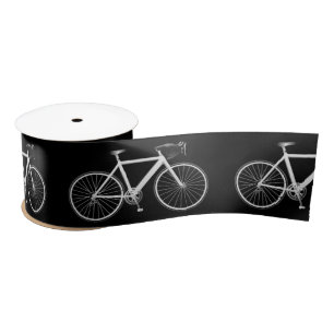 Ruban En Satin Vélo blanc sur noir