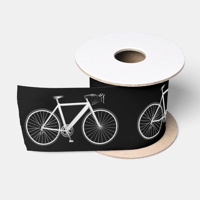 Ruban En Satin Vélo blanc sur noir (Bobine)