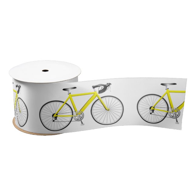 Ruban En Satin Vélo jaune sur ruban satiné blanc (Bobine)