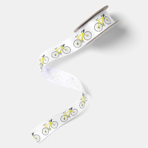 Ruban En Satin Vélos jaunes sur fond blanc