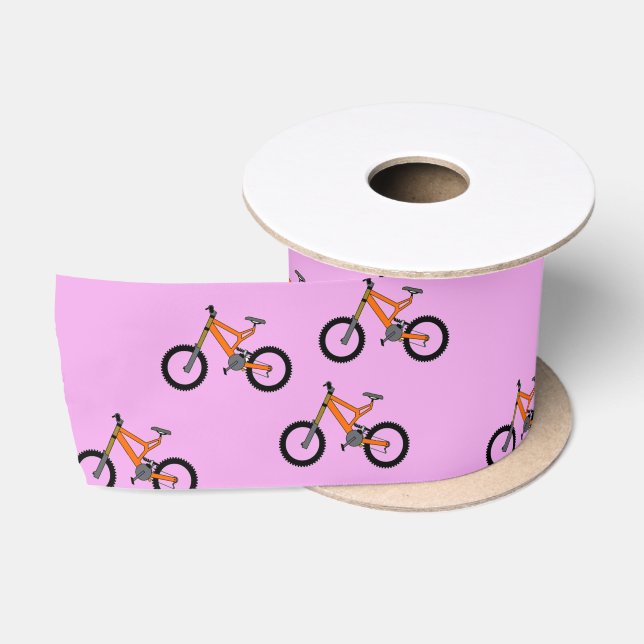 Ruban En Satin Vélos motif sur rose (Bobine)